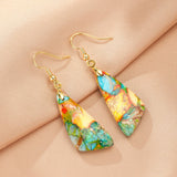 Boucles d'Oreilles Jaspe Multicolore Laiton Doré 18K - Biloria