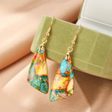 Boucles d'Oreilles Jaspe Multicolore Laiton Doré 18K - Biloria
