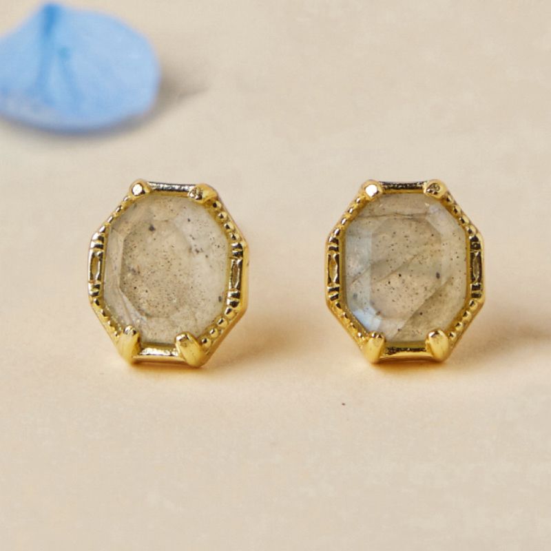 Boucles d'Oreilles Labradorite Argent Plaqué Or – Éclat Protecteur - Biloria