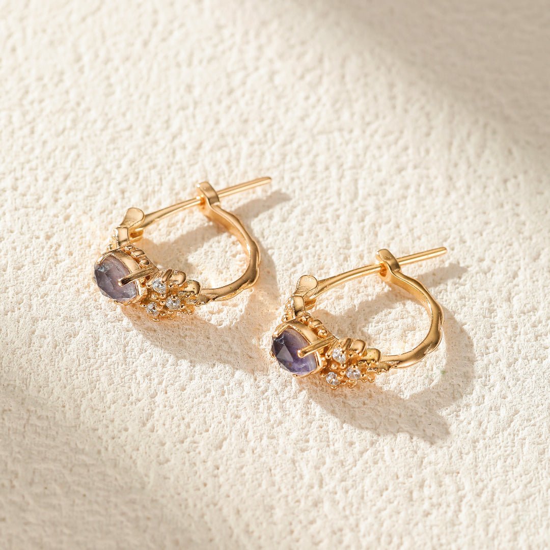 Boucles d'Oreilles Labradorite Cordiérite Apaisement Argent Plaqué Or - Biloria