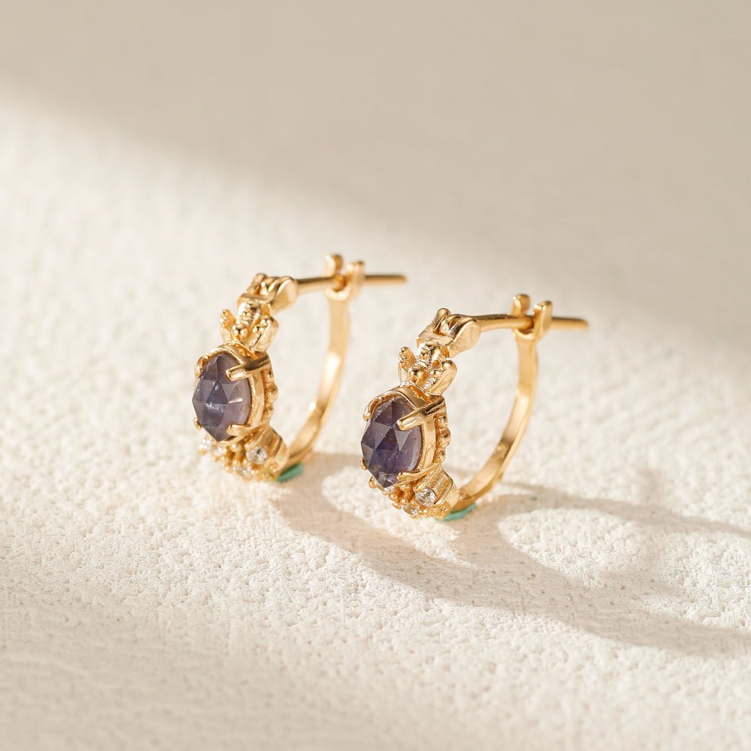 Boucles d'Oreilles Labradorite Cordiérite Apaisement Argent Plaqué Or - Biloria