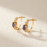 Boucles d'Oreilles Labradorite Cordiérite Apaisement Argent Plaqué Or - Biloria