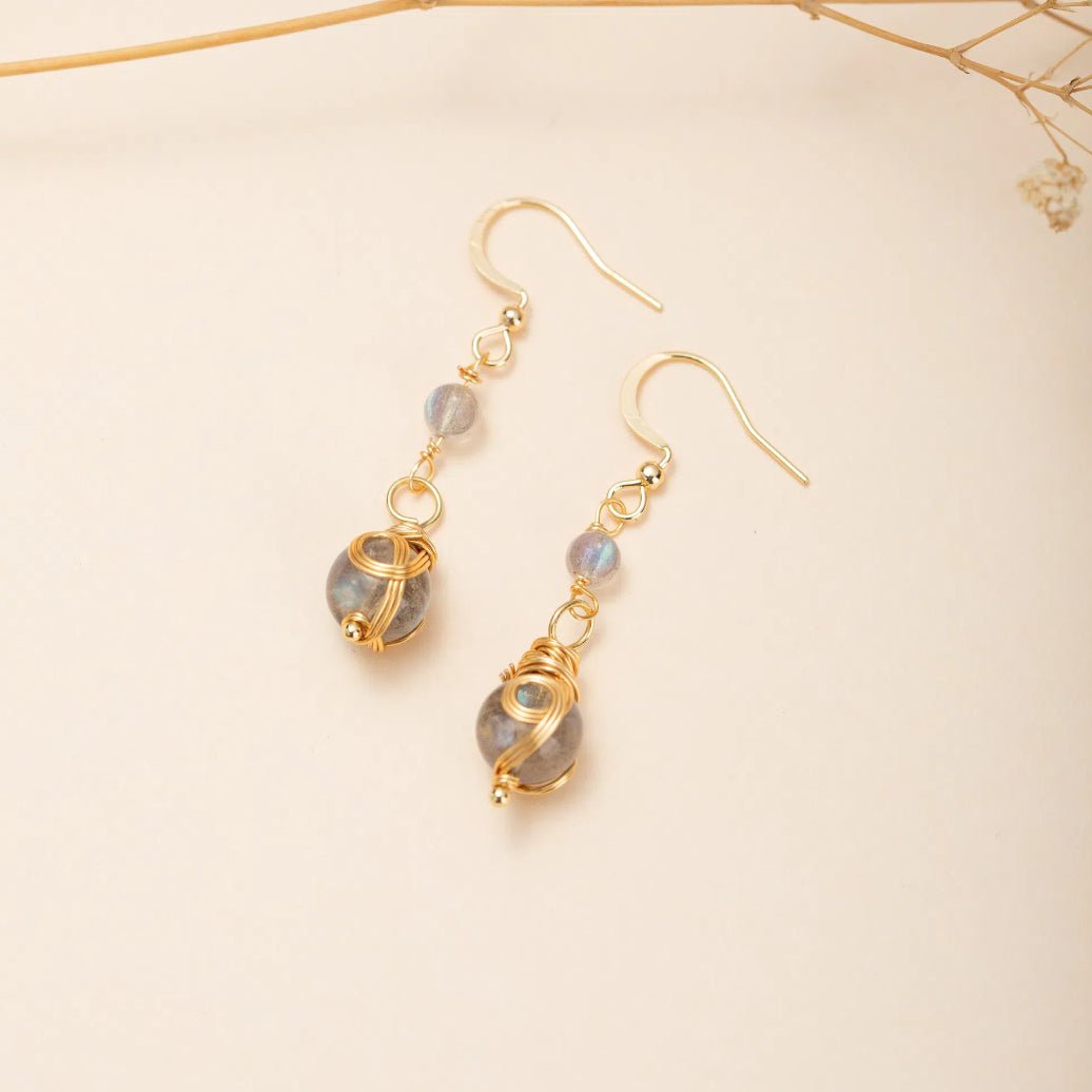 Boucles d'Oreilles Labradorite Étoile du Soir Plaqué Or - Biloria