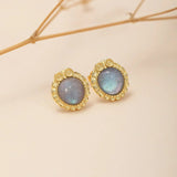 Boucles d'Oreilles Labradorite Hibou – Argent Plaqué Or - Biloria