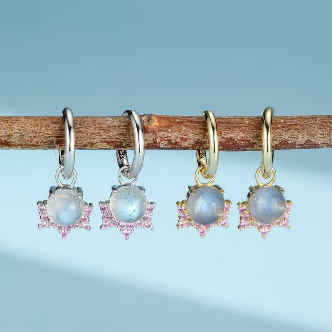 Boucles d'Oreilles Labradorite Meow Argent Plaqué Or - Biloria