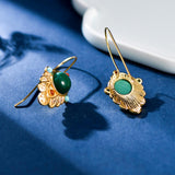 Boucles d'Oreilles Malachite Feuille Dorée – Argent Plaqué Or - Biloria