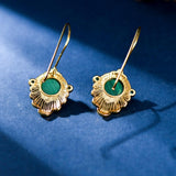 Boucles d'Oreilles Malachite Feuille Dorée – Argent Plaqué Or - Biloria