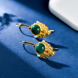 Boucles d'Oreilles Malachite Feuille Dorée – Argent Plaqué Or - Biloria