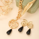 Boucles d'Oreilles Obsidienne Spirale Vintage Protection - Biloria