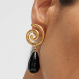 Boucles d'Oreilles Obsidienne Spirale Vintage Protection - Biloria
