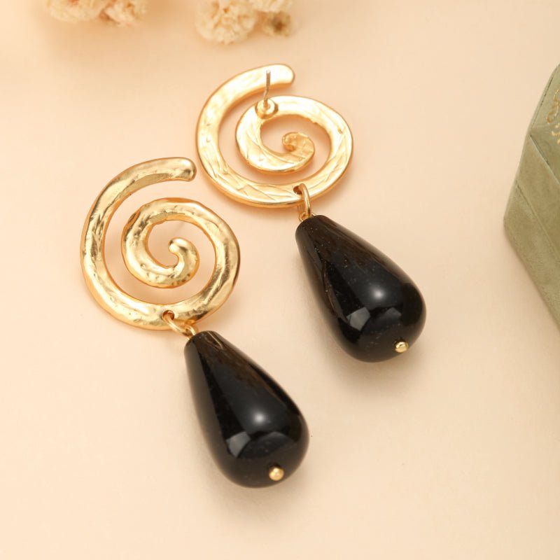 Boucles d'Oreilles Obsidienne Spirale Vintage Protection - Biloria