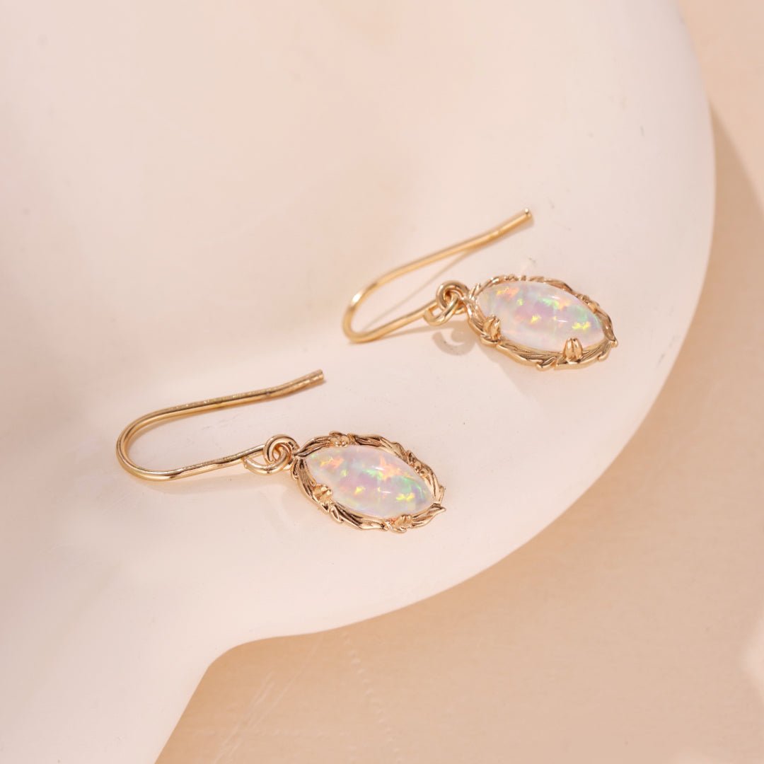 Boucles d'Oreilles Opale Flamme Mystique Argent Plaqué Or - Biloria