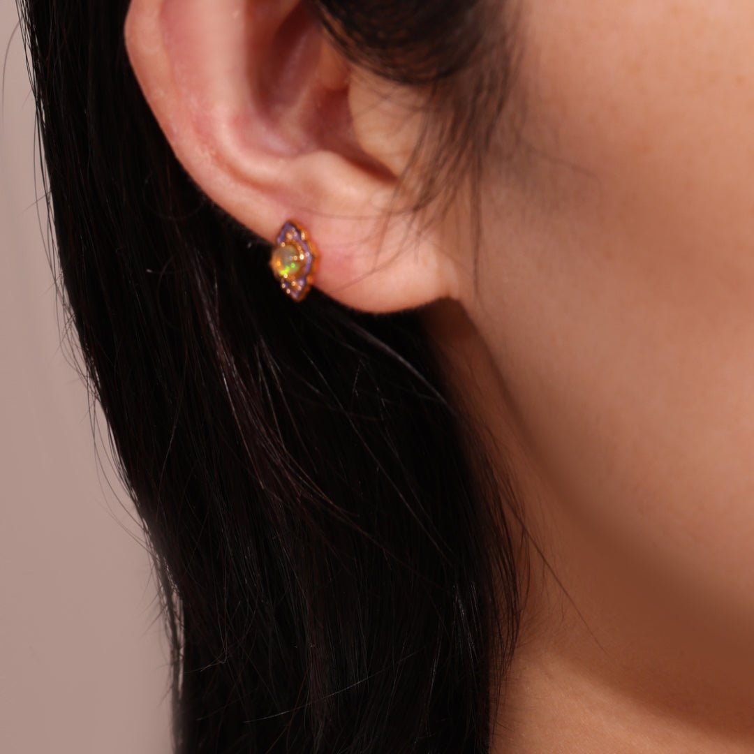 Boucles d'oreilles Opale floral argent plaqué or élégantes - Biloria