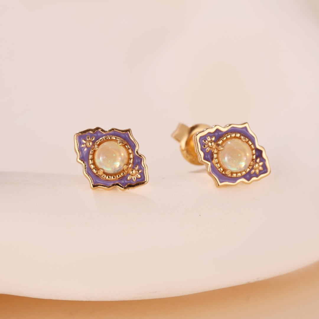Boucles d'oreilles Opale floral argent plaqué or élégantes - Biloria
