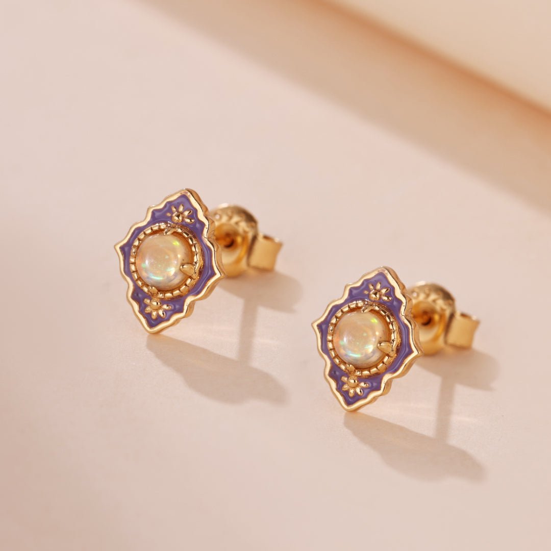 Boucles d'oreilles Opale floral argent plaqué or élégantes - Biloria