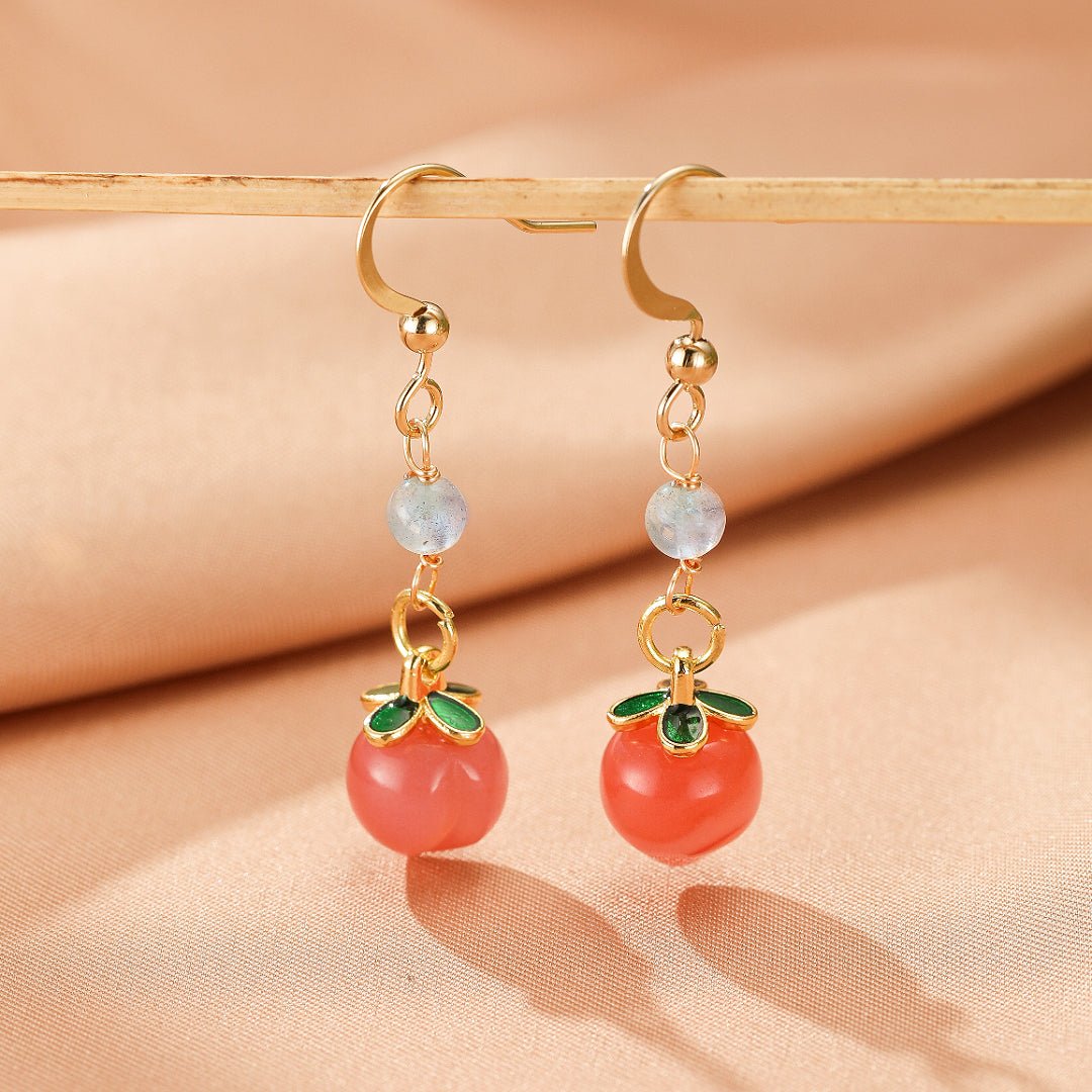 Boucles d'Oreilles Pêche en Labradorite et Agate Rouge – Plaqué Or 14K - Biloria