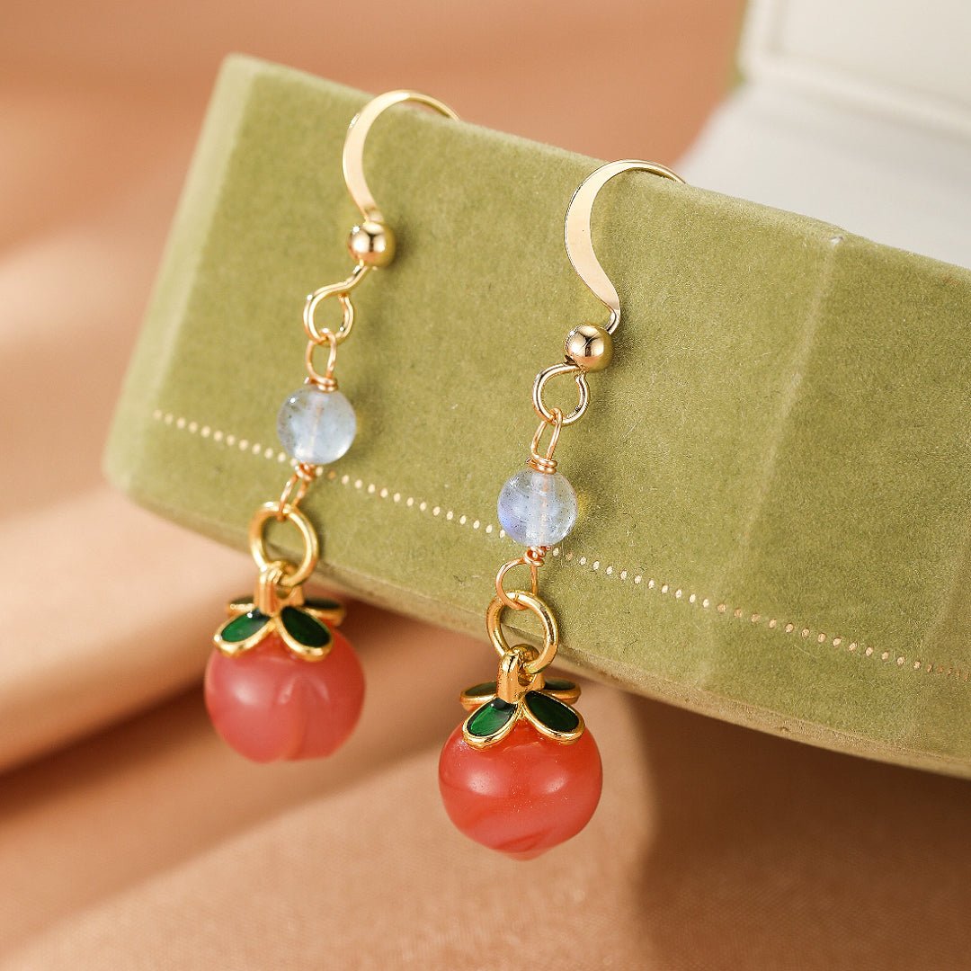 Boucles d'Oreilles Pêche en Labradorite et Agate Rouge – Plaqué Or 14K - Biloria