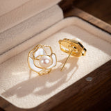 Boucles d'Oreilles Perle Caresse Florale - Plaqué Or Fait Main - Biloria
