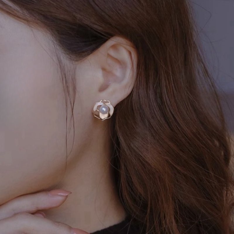 Boucles d'Oreilles Perle Caresse Florale - Plaqué Or Fait Main - Biloria