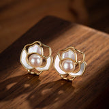 Boucles d'Oreilles Perle Caresse Florale - Plaqué Or Fait Main - Biloria