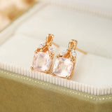 Boucles d'Oreilles Quartz Rose Feuillu Argent Plaqué Or - Biloria