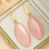 Boucles d'Oreilles Quartz Rose Laiton Plaqué Or 60 mm - Biloria