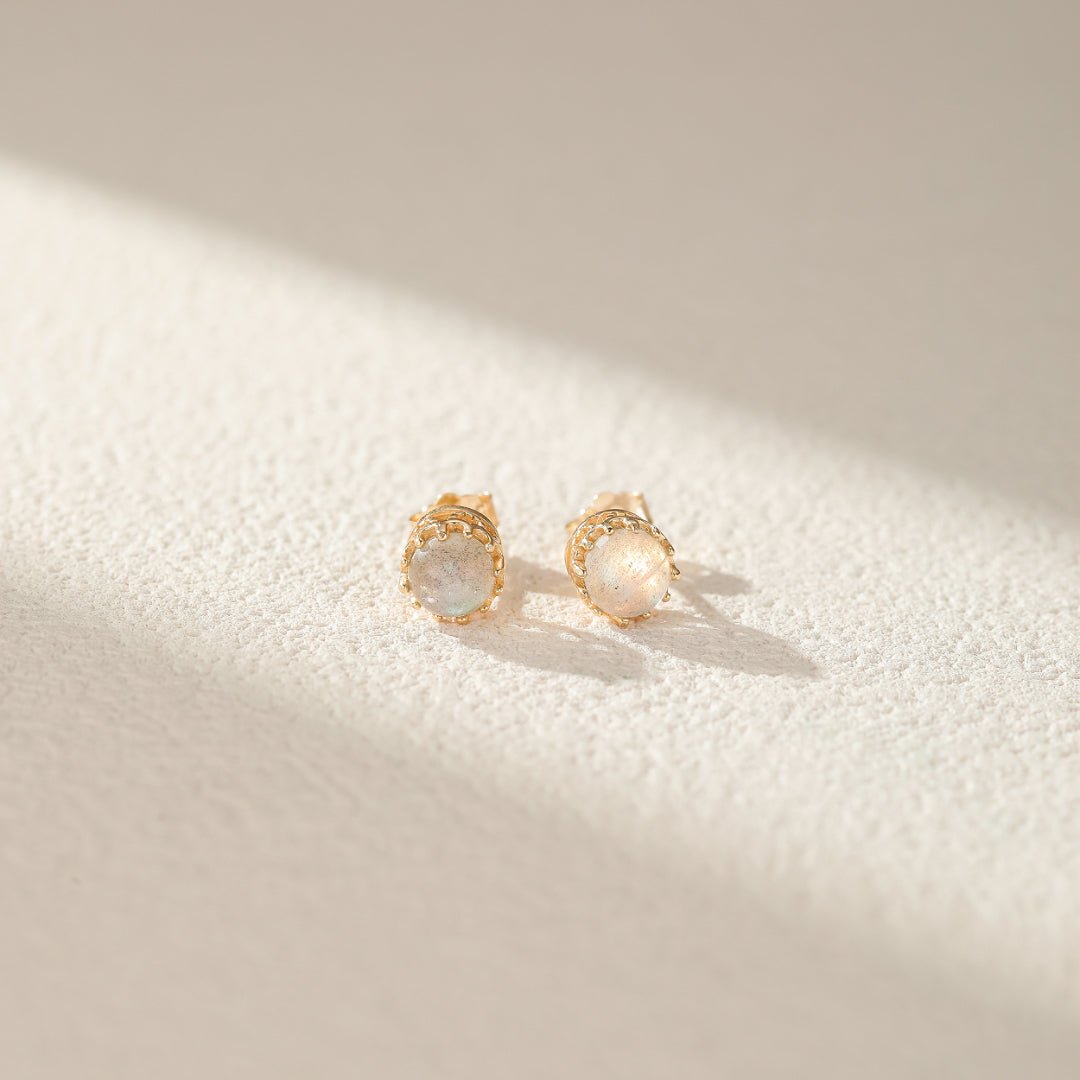 Boucles d'Oreilles Soleil Péridot ou Labradorite Argent Plaqué Or - Biloria