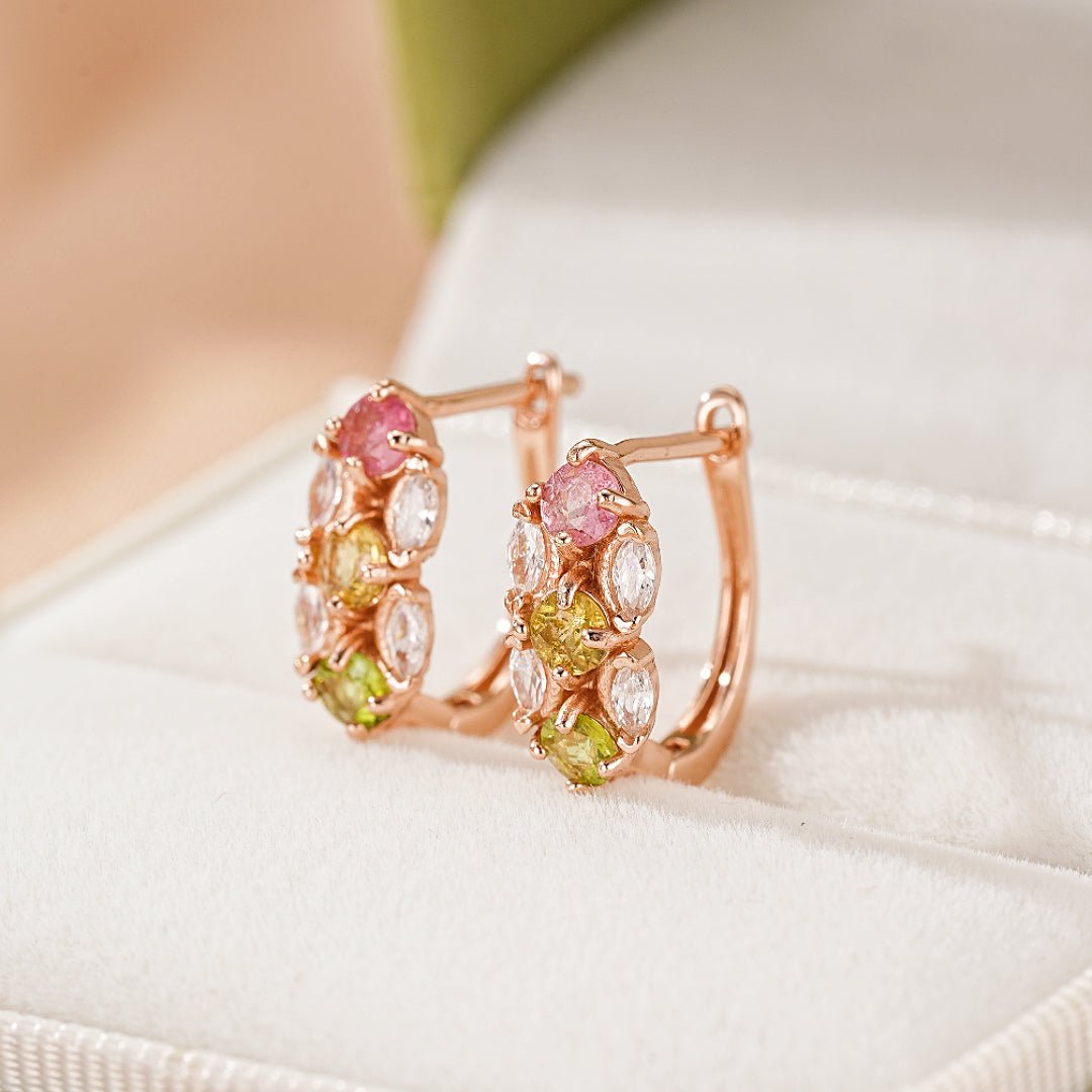 Boucles d'Oreilles Tourmaline Floral Argent Plaqué Or - Biloria