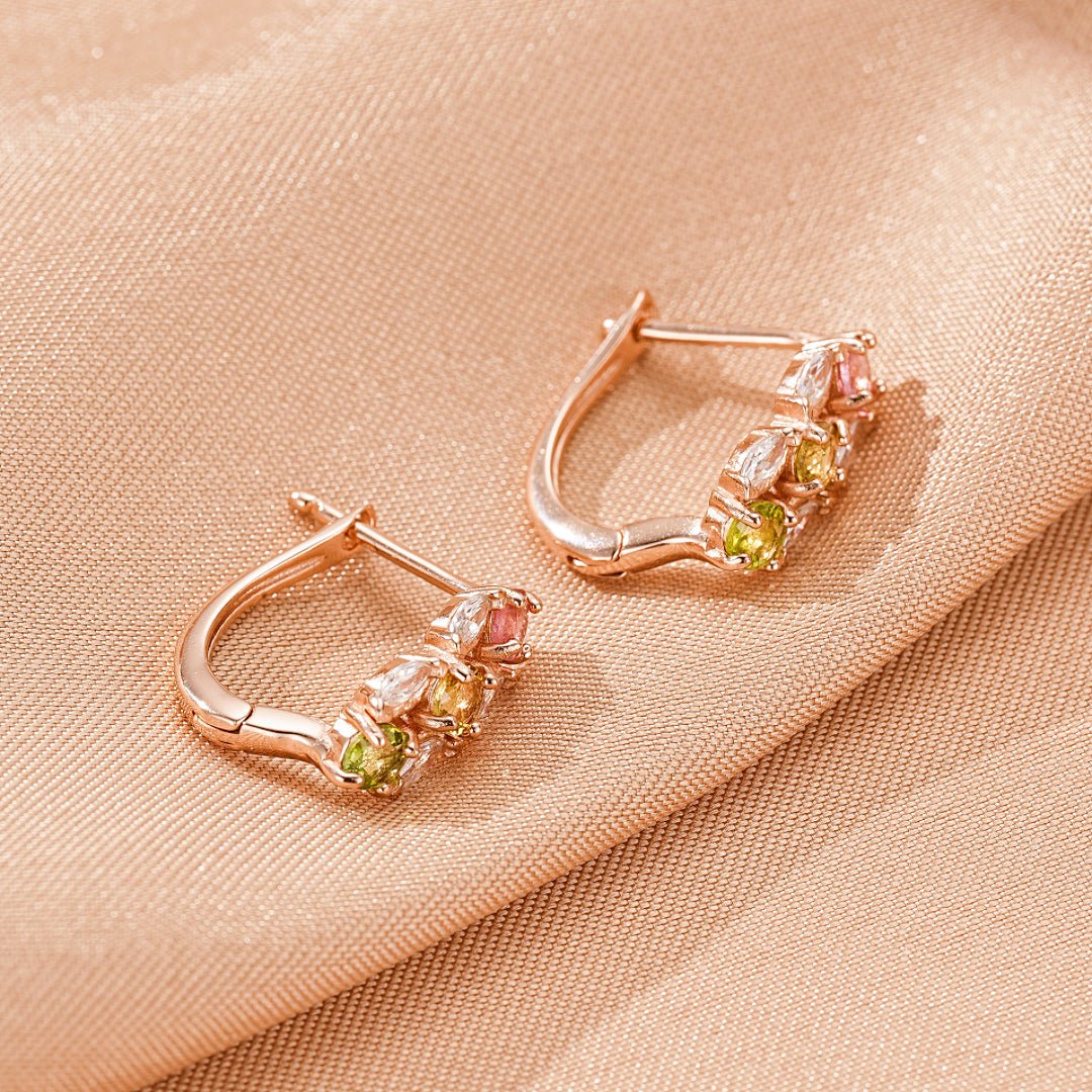 Boucles d'Oreilles Tourmaline Floral Argent Plaqué Or - Biloria