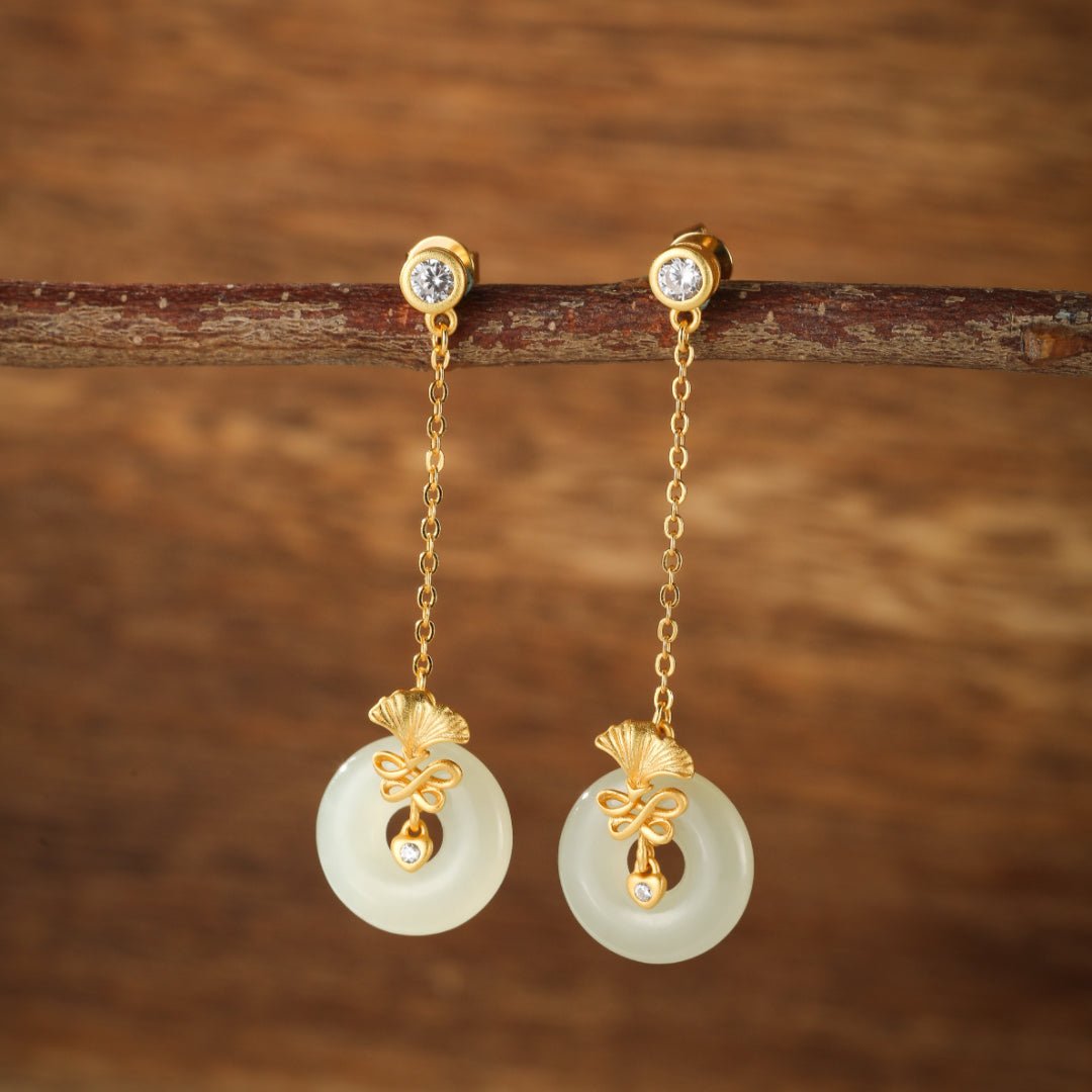 Boucles Oreilles Jade Blanc Œillet Doré Argent Plaqué Or - Biloria