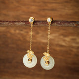 Boucles Oreilles Jade Blanc Œillet Doré Argent Plaqué Or - Biloria