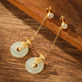 Boucles Oreilles Jade Blanc Œillet Doré Argent Plaqué Or - Biloria