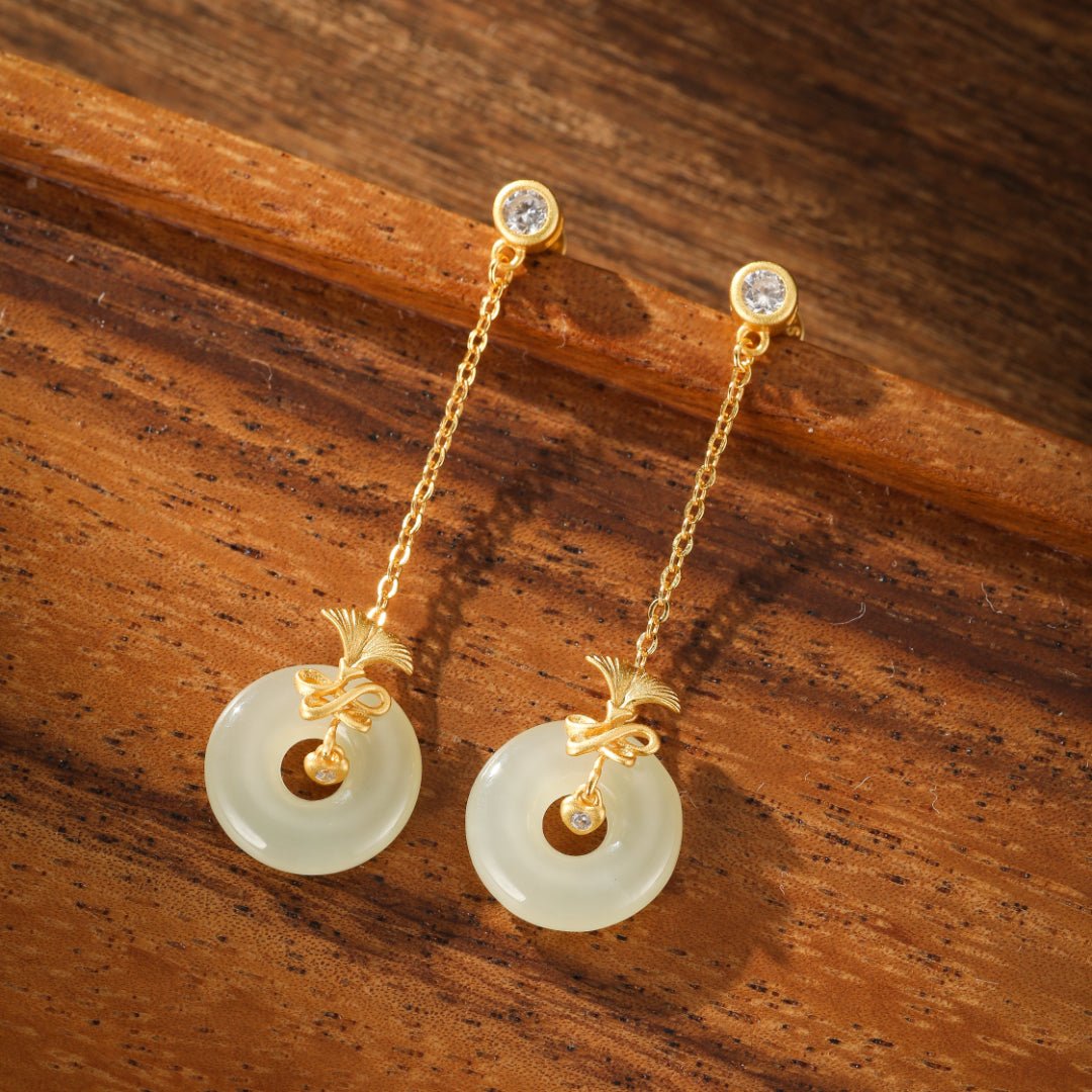Boucles Oreilles Jade Blanc Œillet Doré Argent Plaqué Or - Biloria