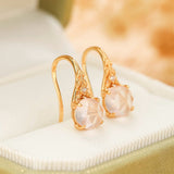 Boucles Oreilles Quartz Rose Argent Plaqué Or Floral - Biloria