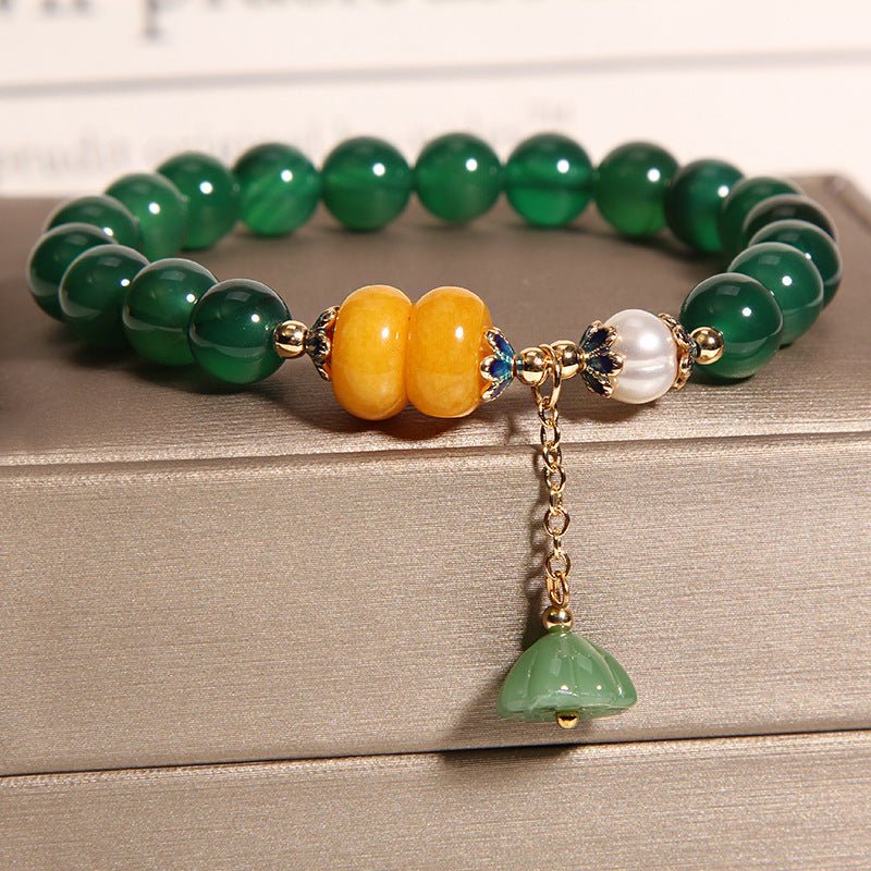 Bracelet Agate Verte Lotus - Décoration Naturel - Biloria