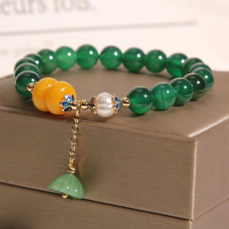 Bracelet Agate Verte Lotus - Décoration Naturel - Biloria