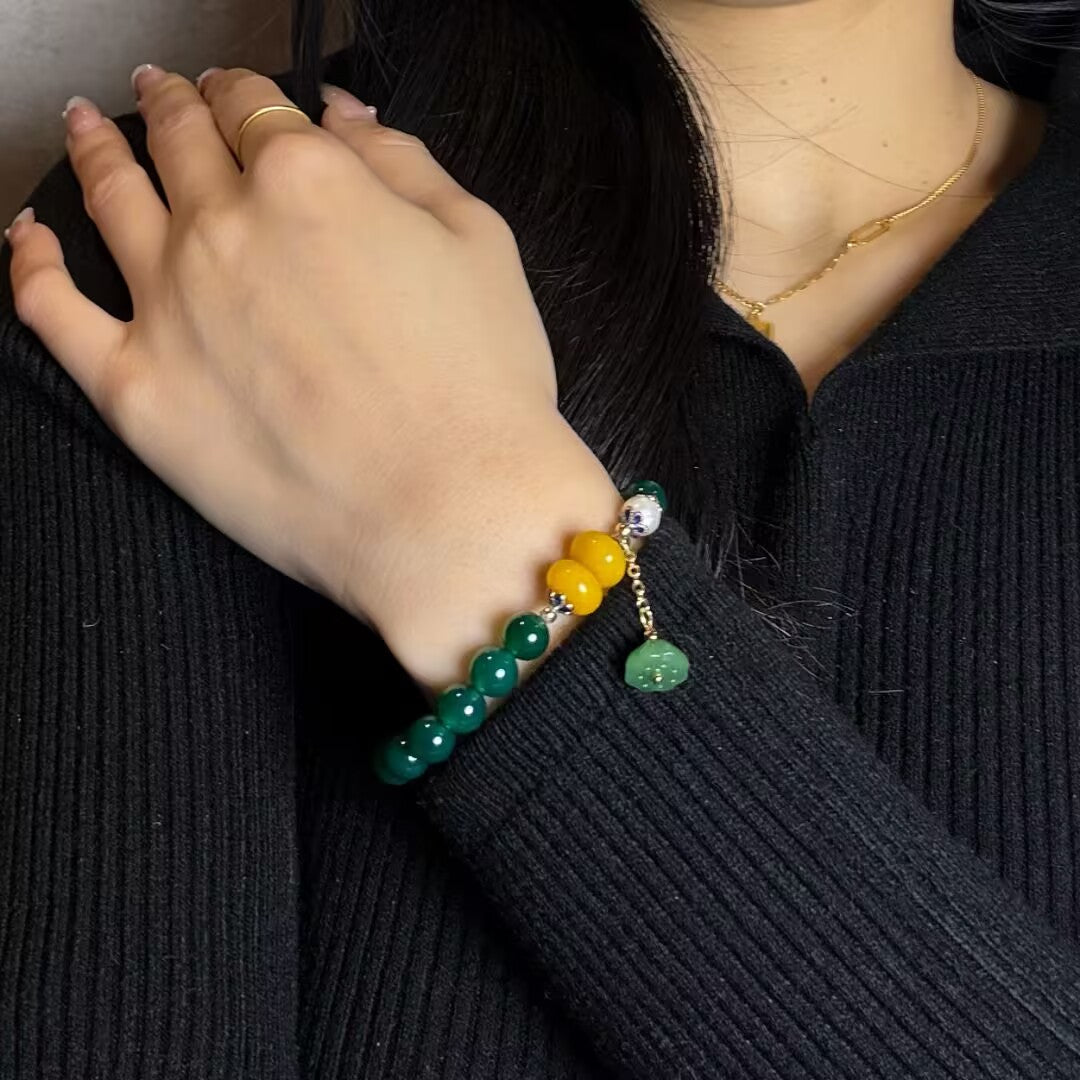 Bracelet Agate Verte Lotus - Décoration Naturel - Biloria
