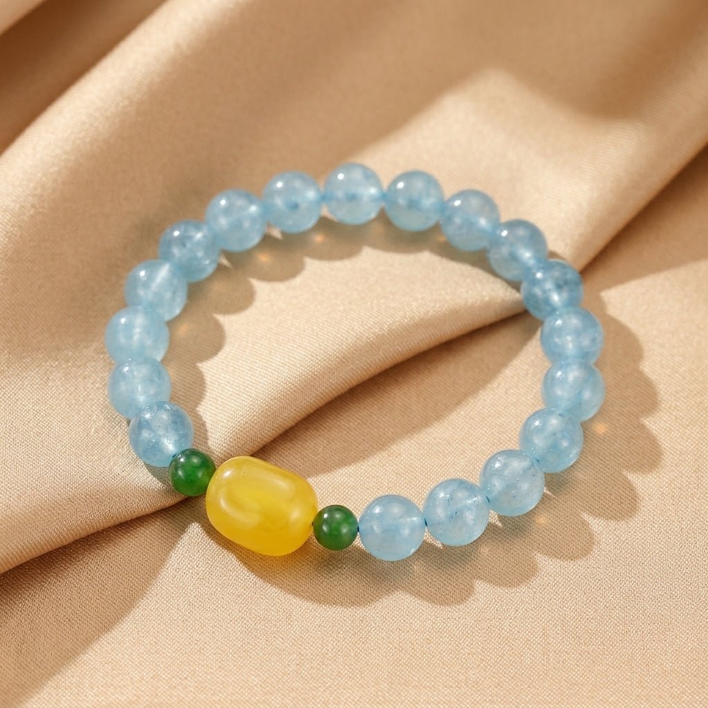 Bracelet Aigue Marine et Ambre – Sérénité Océanique - Biloria