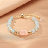 Bracelet Aigue-marine Quartz Rose ajustable – Sérénité et amour - Biloria