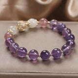 Bracelet Améthyste Quartz Fraise Ajustable 14-18 cm - Biloria