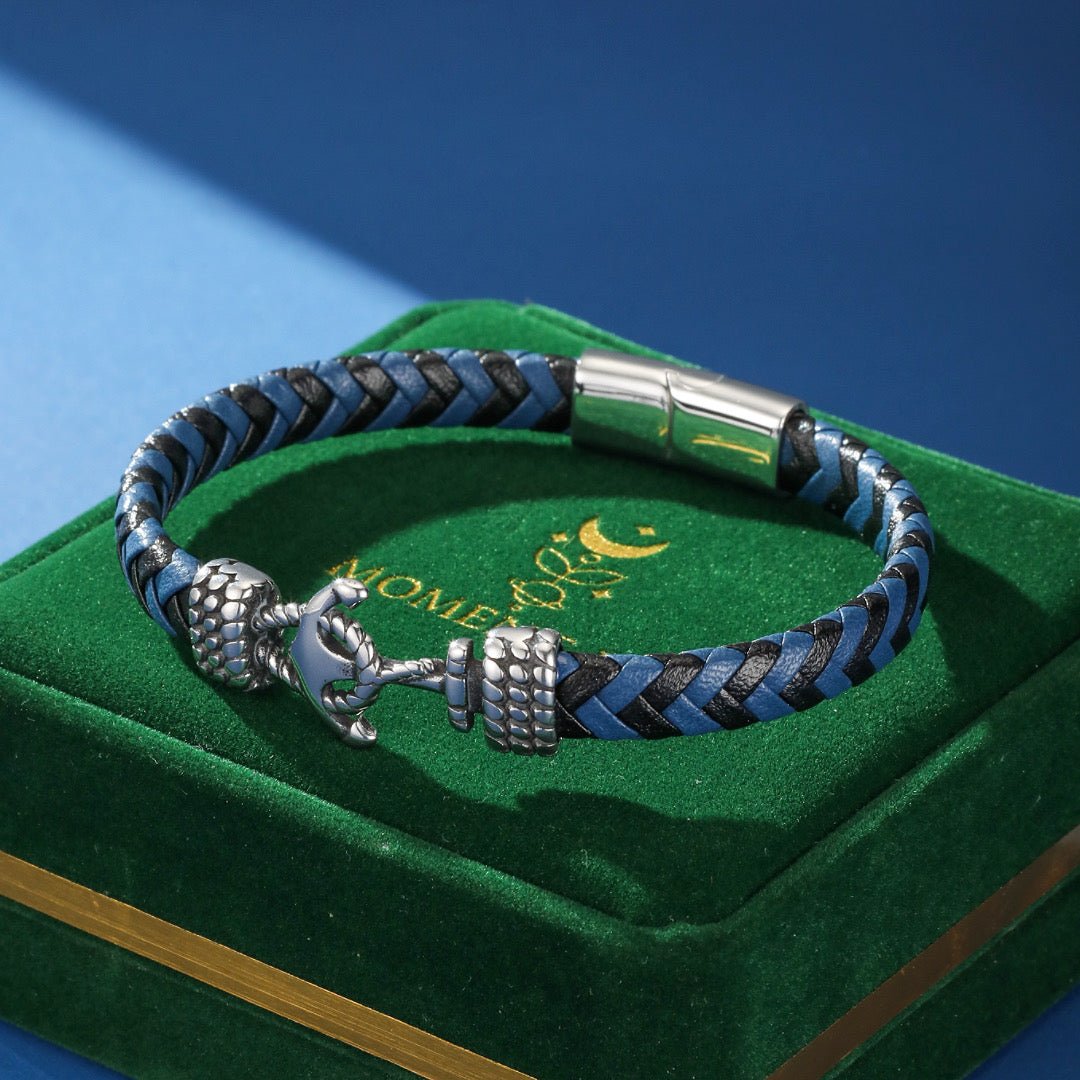 Bracelet Ancre Marine Cuir Bicolore – Stabilité et Équilibre - Biloria