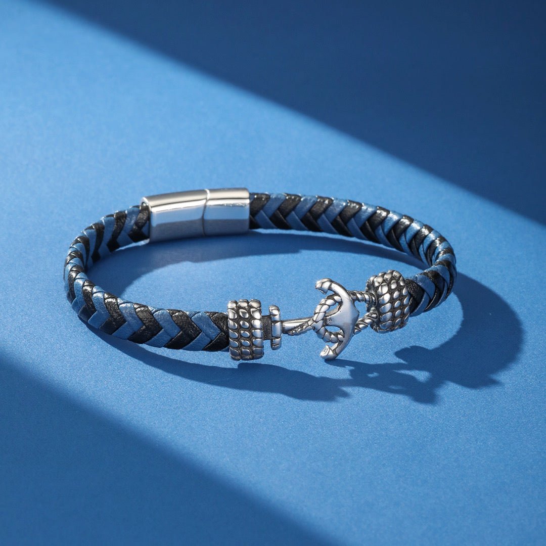 Bracelet Ancre Marine Cuir Bicolore – Stabilité et Équilibre - Biloria