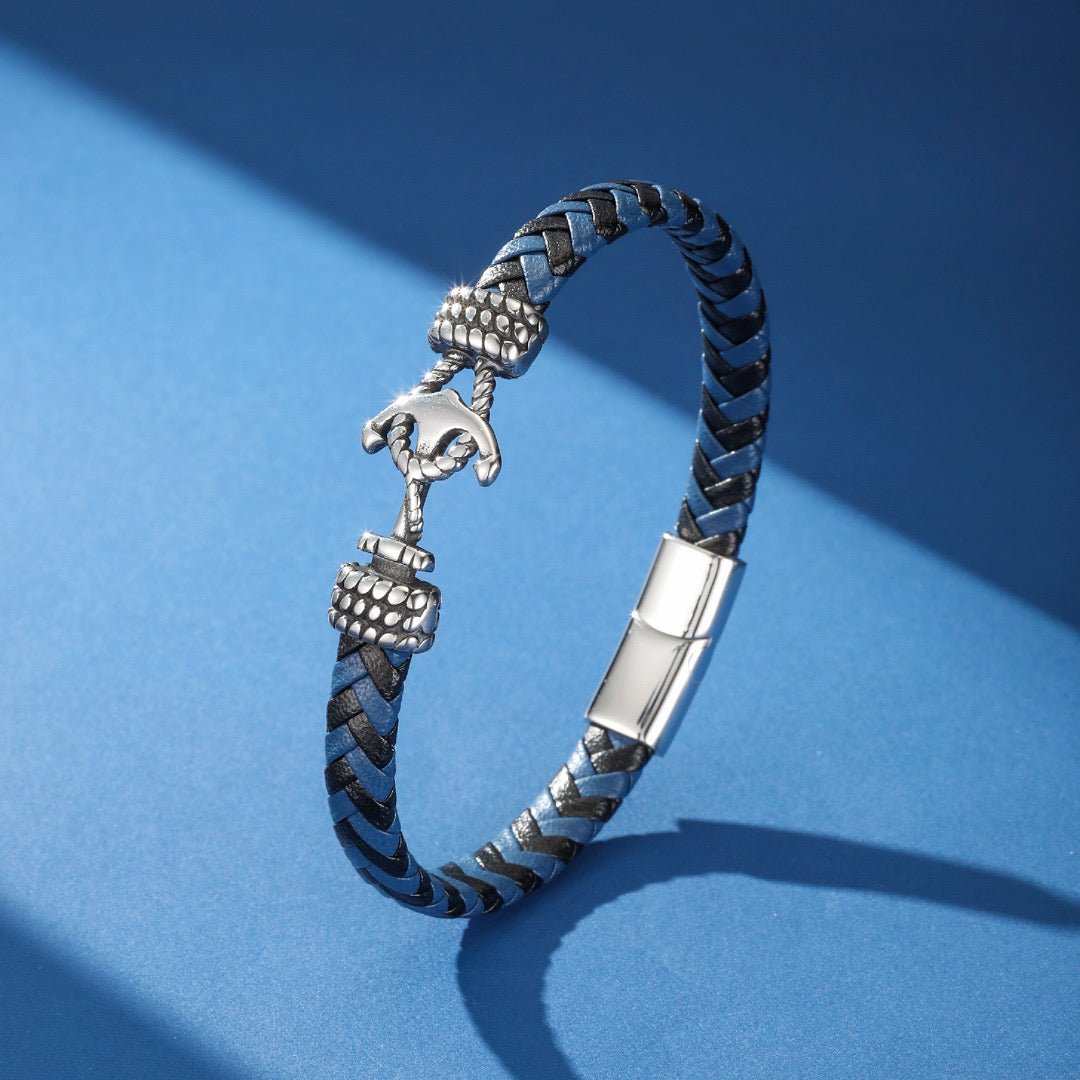 Bracelet Ancre Marine Cuir Bicolore – Stabilité et Équilibre - Biloria