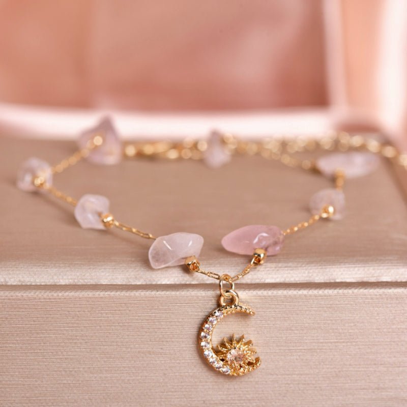 Bracelet Cheville Aventurine Quartz Rose Lune - Biloria
