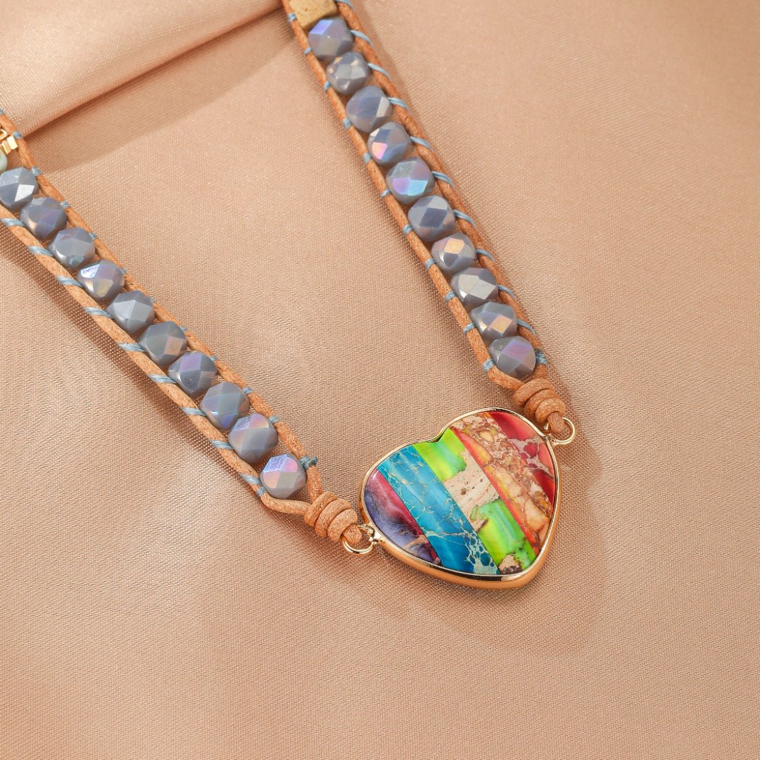 Bracelet Cœur Arc-en-Ciel Jaspe Chakras – Cadeau Spirituel - Biloria