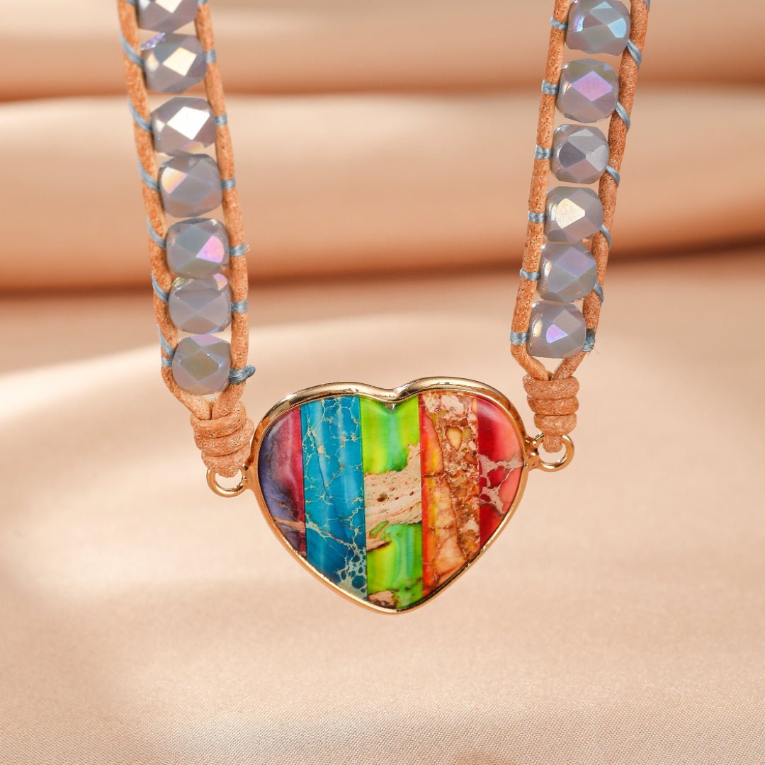 Bracelet Cœur Arc-en-Ciel Jaspe Chakras – Cadeau Spirituel - Biloria