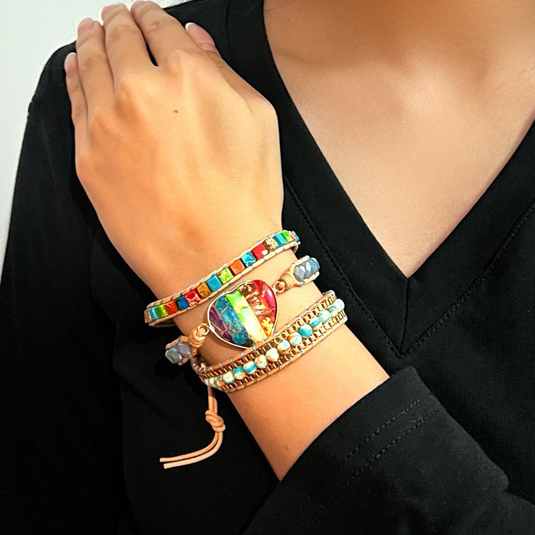 Bracelet Cœur Arc-en-Ciel Jaspe Chakras – Cadeau Spirituel - Biloria