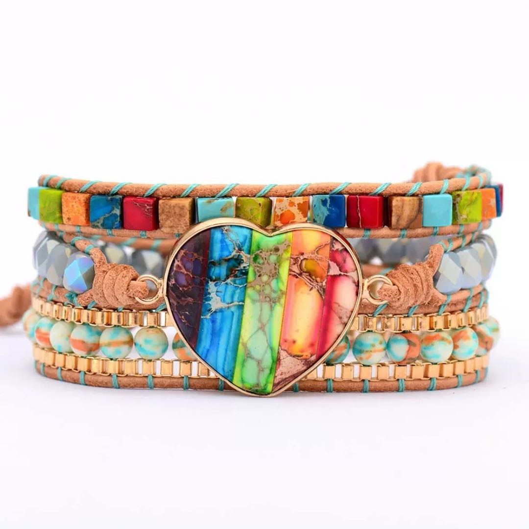 Bracelet Cœur Arc-en-Ciel Jaspe Chakras – Cadeau Spirituel - Biloria