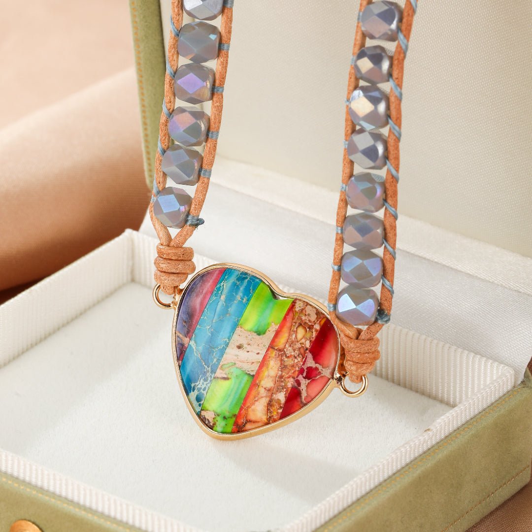 Bracelet Cœur Arc-en-Ciel Jaspe Chakras – Cadeau Spirituel - Biloria