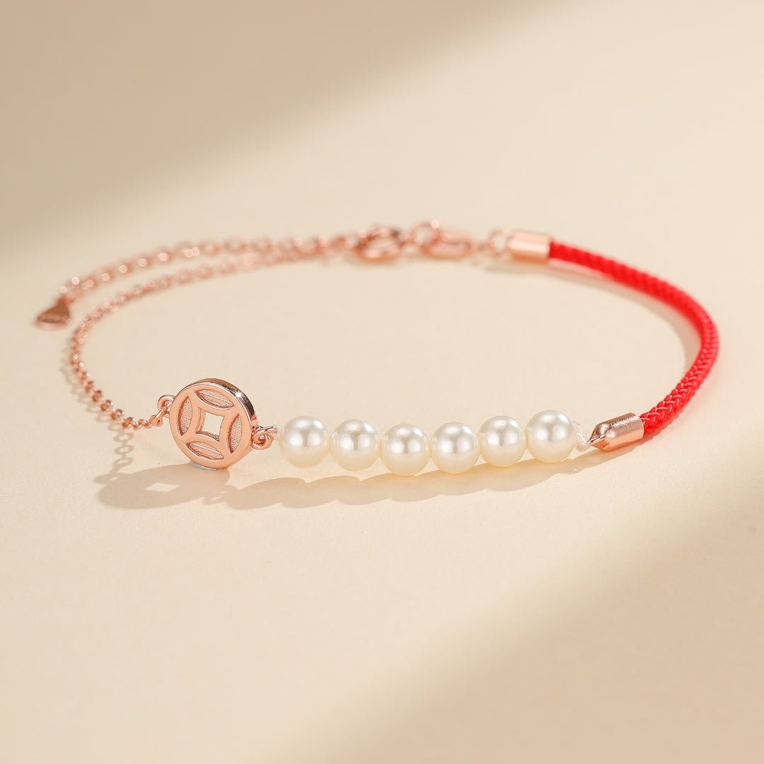 Bracelet Cordon Rouge et Nacre pour l'Abondance - Biloria
